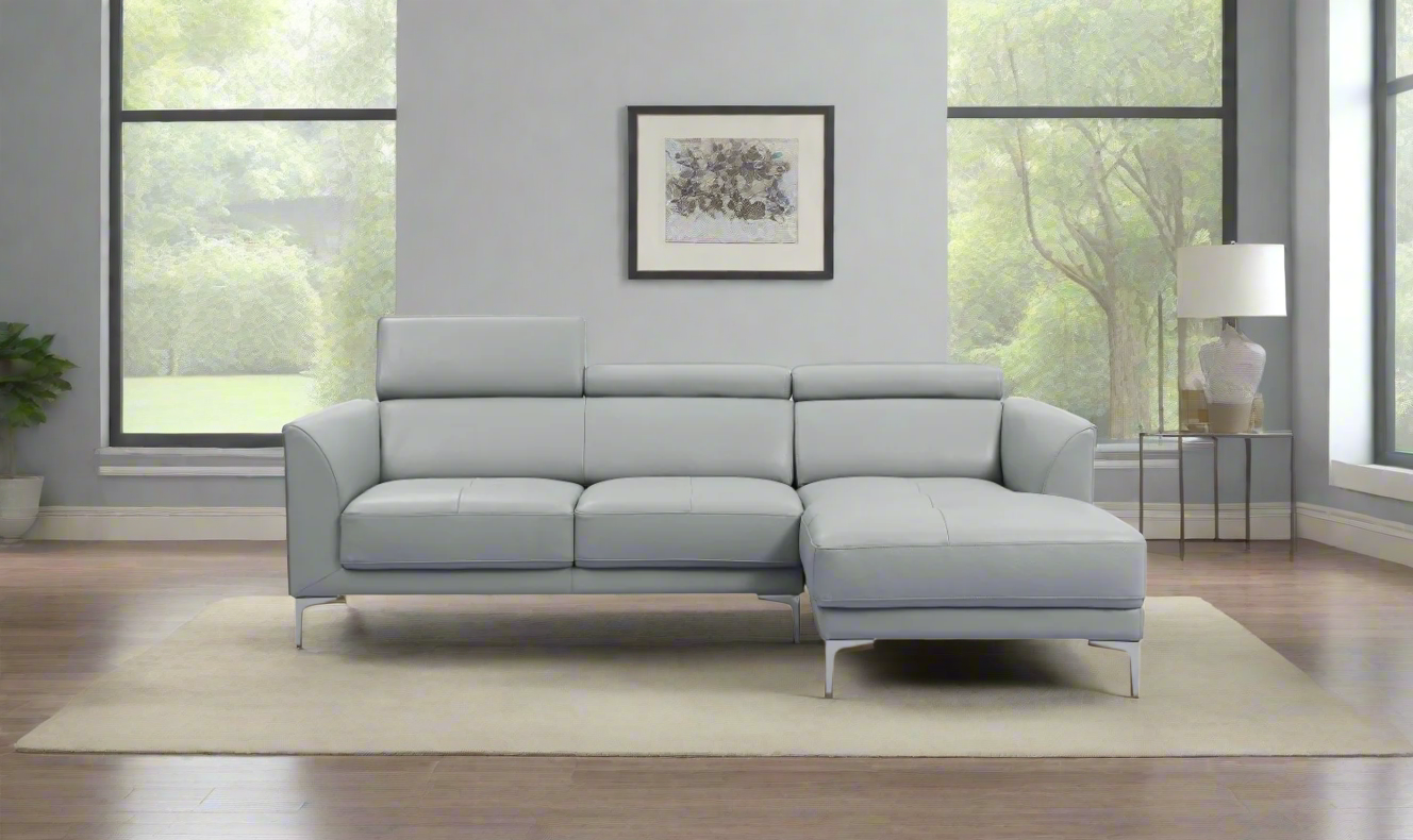Gio Italia Slate Gray Leather L-Shape Sectional Sofa-Jennifer Furniture