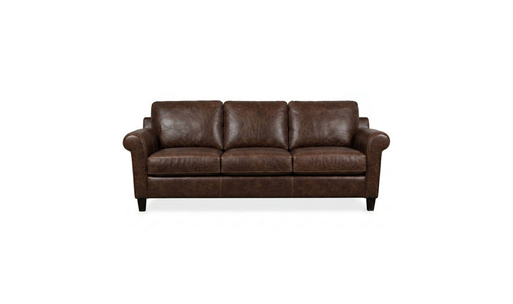 Klaussner Caroline Sofa with Rolled Arms Front View (Leather) - Jennifer furniture