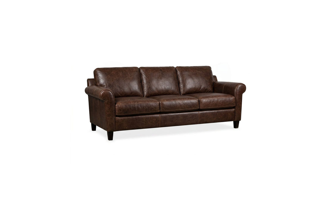 Klaussner Caroline Sofa with Rolled Arms Angle View (Leather) - Jennifer furniture