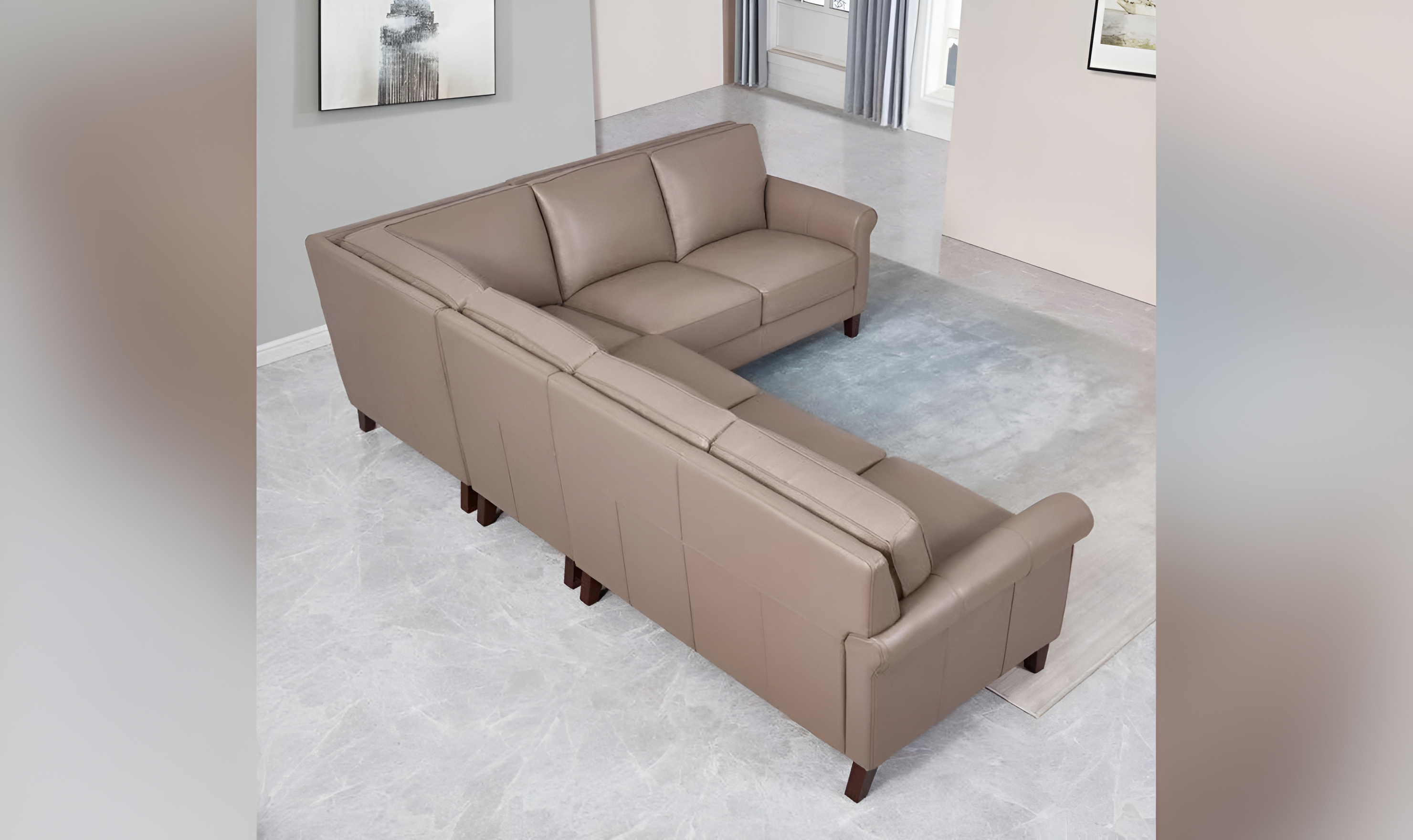 Laguna Leather Sectional Sofa in Taupe Brown-Jennifer Furniture