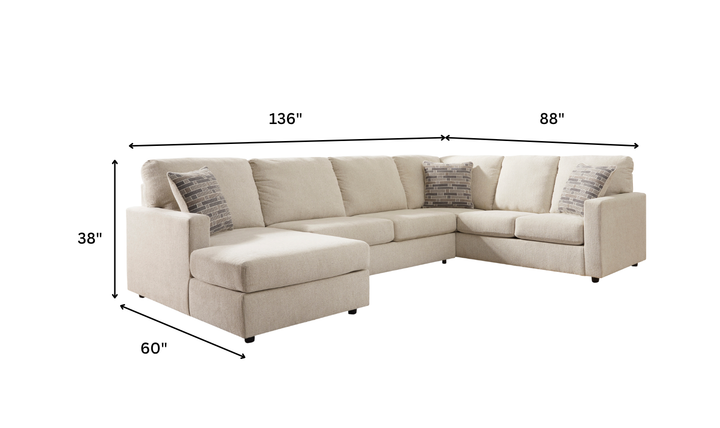Modern Heritage Edenfield 3-Piece U-Shape Fabric Sectional with Chaise