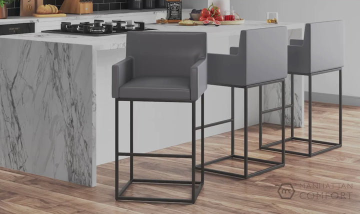 Manhattan Comfort Ambassador Metal Upholstered Barstool-Jennifer Furniture