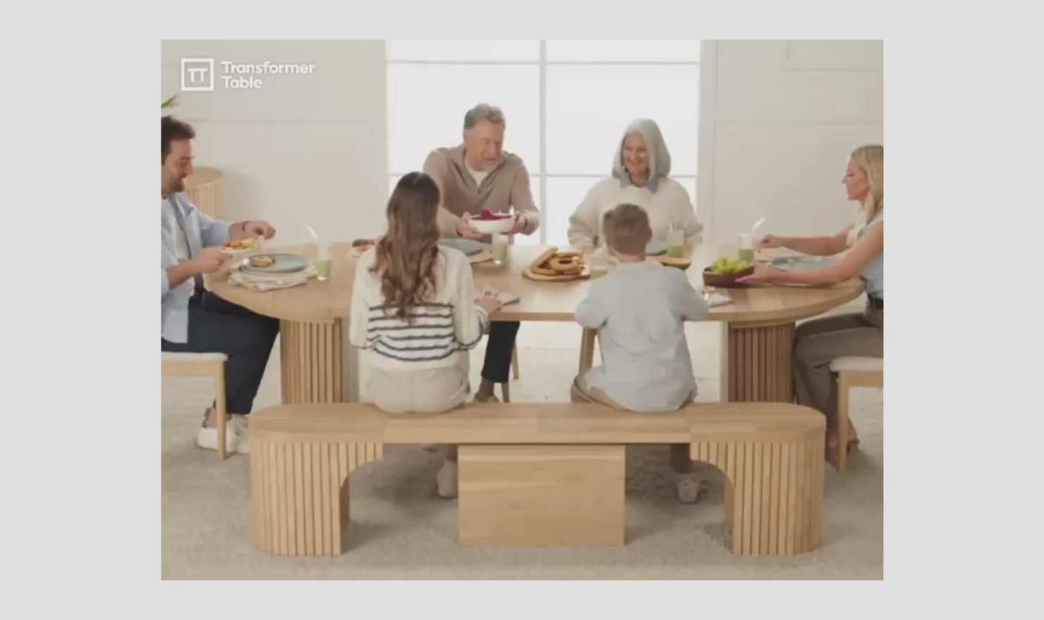 Transformer Table Gathering Extendable Round Dining Table Set (Table + 2 Bench)