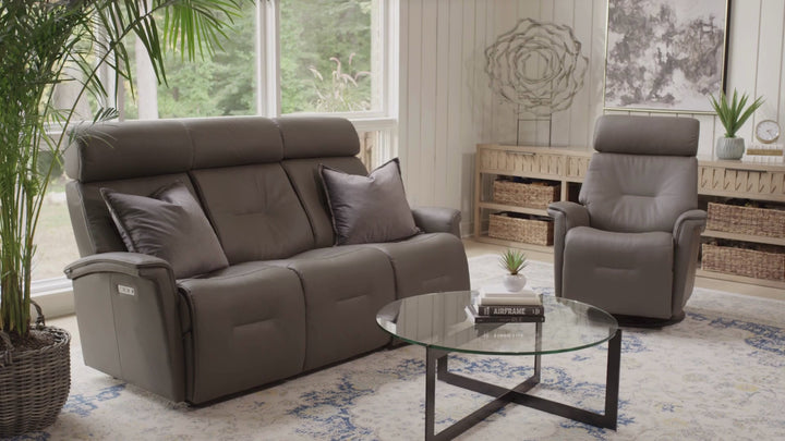 Fjords Rome Wall Saver Leather Motorized Power 3 Seater Sofa in Gray
