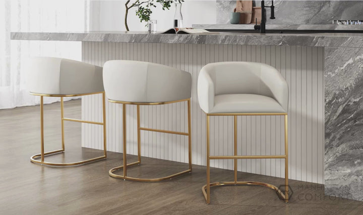 Manhattan Comfort Louvre Metal Upholstered Barstool-Jennifer Furniture