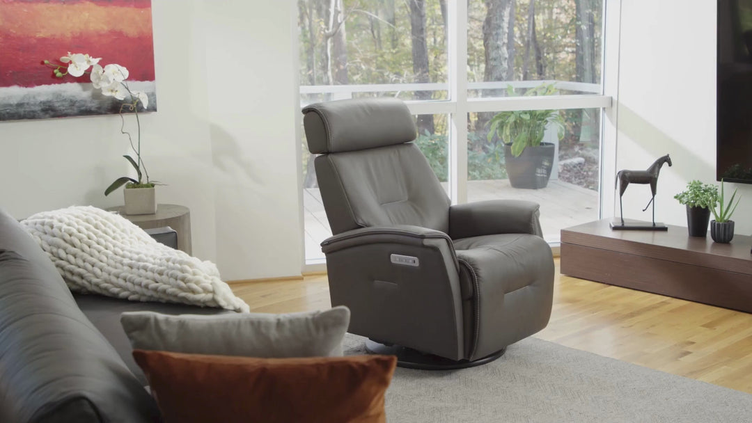 Fjords Rome Swivel Glider Leather Motorized Power Recliner Chair in Two Sizes-Jennifer Furniture
