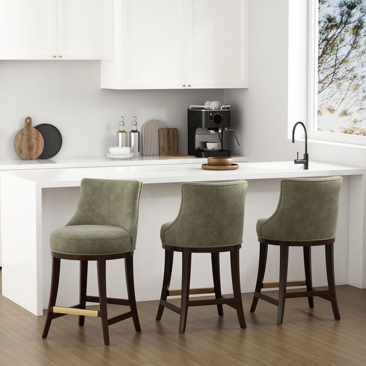 Manhattan Comfort Lucia Chenille Wood Counter Stool-Jennifer Furniture