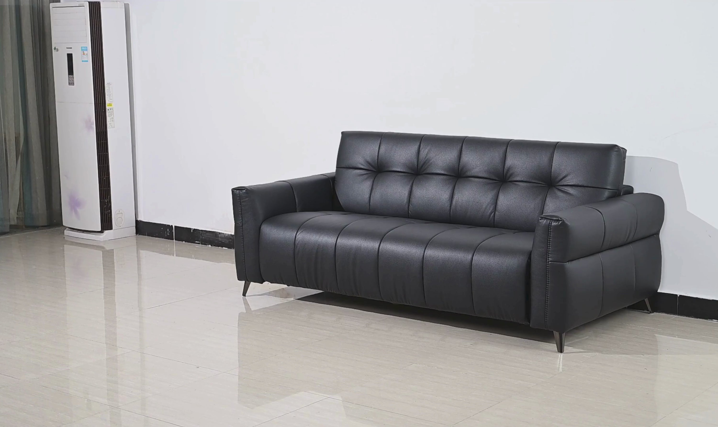 Klaussner Barrett Black Faux Leather Queen Sleeper Sofa with Padded Track Arms-Jennifer