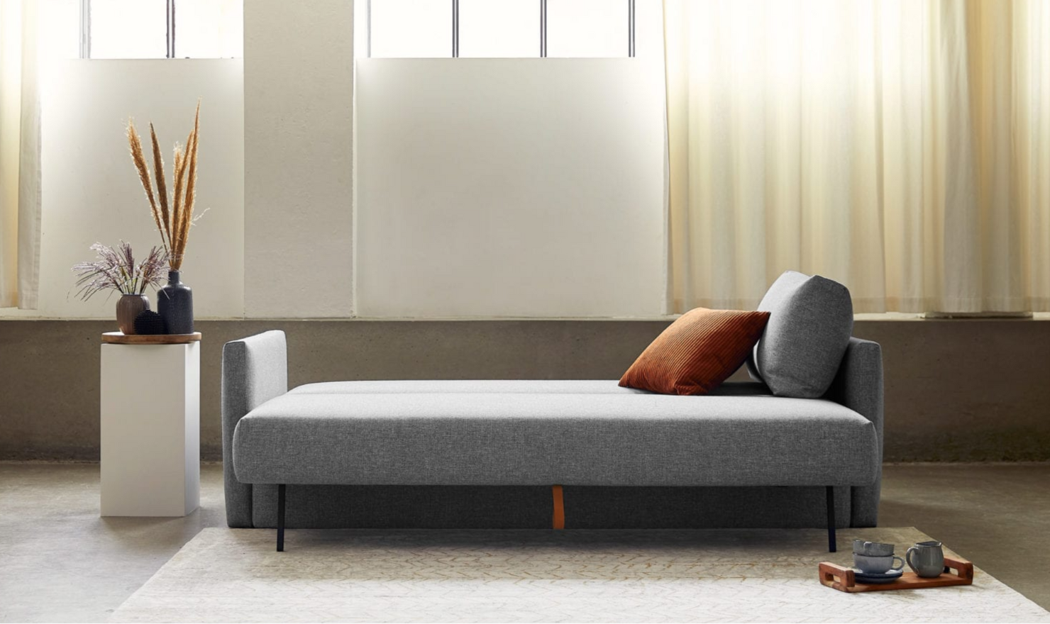 Innovation Living Tripi 2-Seater Fabric Sofa Bed With Integrated Storage-Jennifer Furniture