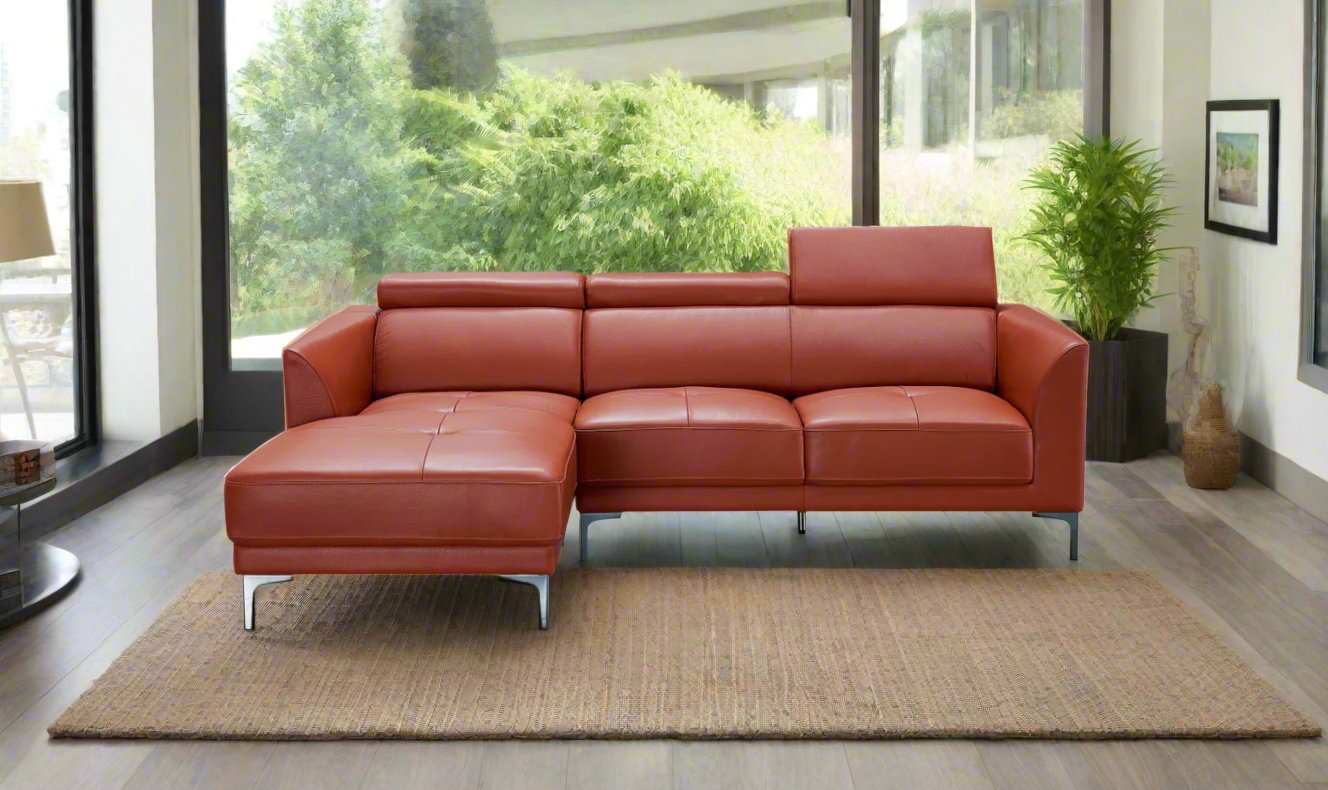 Gio Italia Slate Orange Leather L-Shape Sectional Sofa-Jennifer Furniture