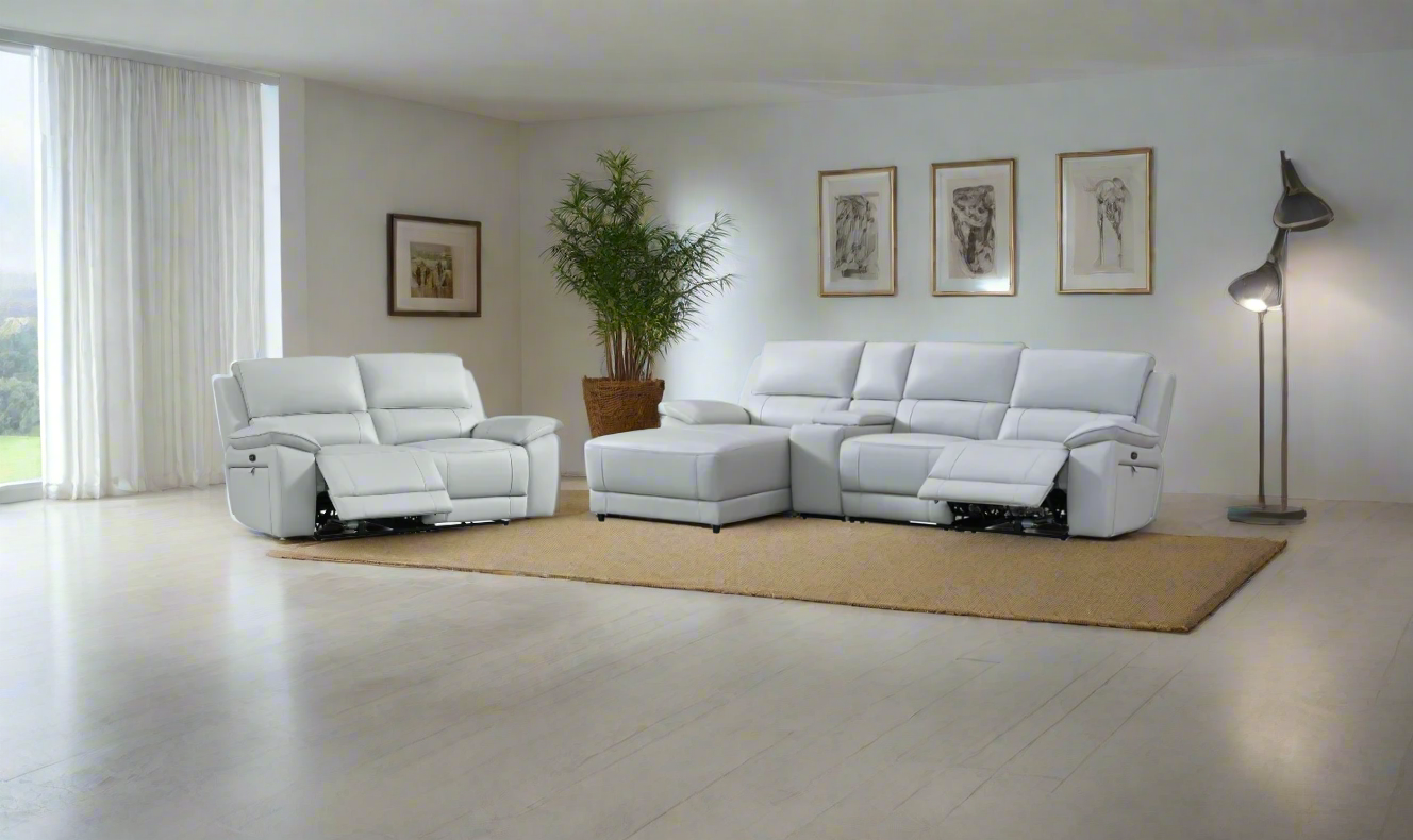 Gio Italia Living Room Set Hailey Smoke Gray Leather Power Recliner Sofa-Jennifer Furniture