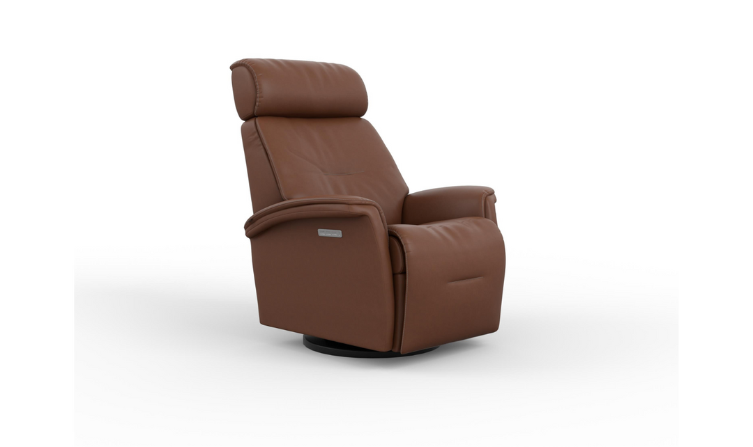 Fjords Rome Swivel Glider Leather Motorized Power Recliner Chair in Two Sizes