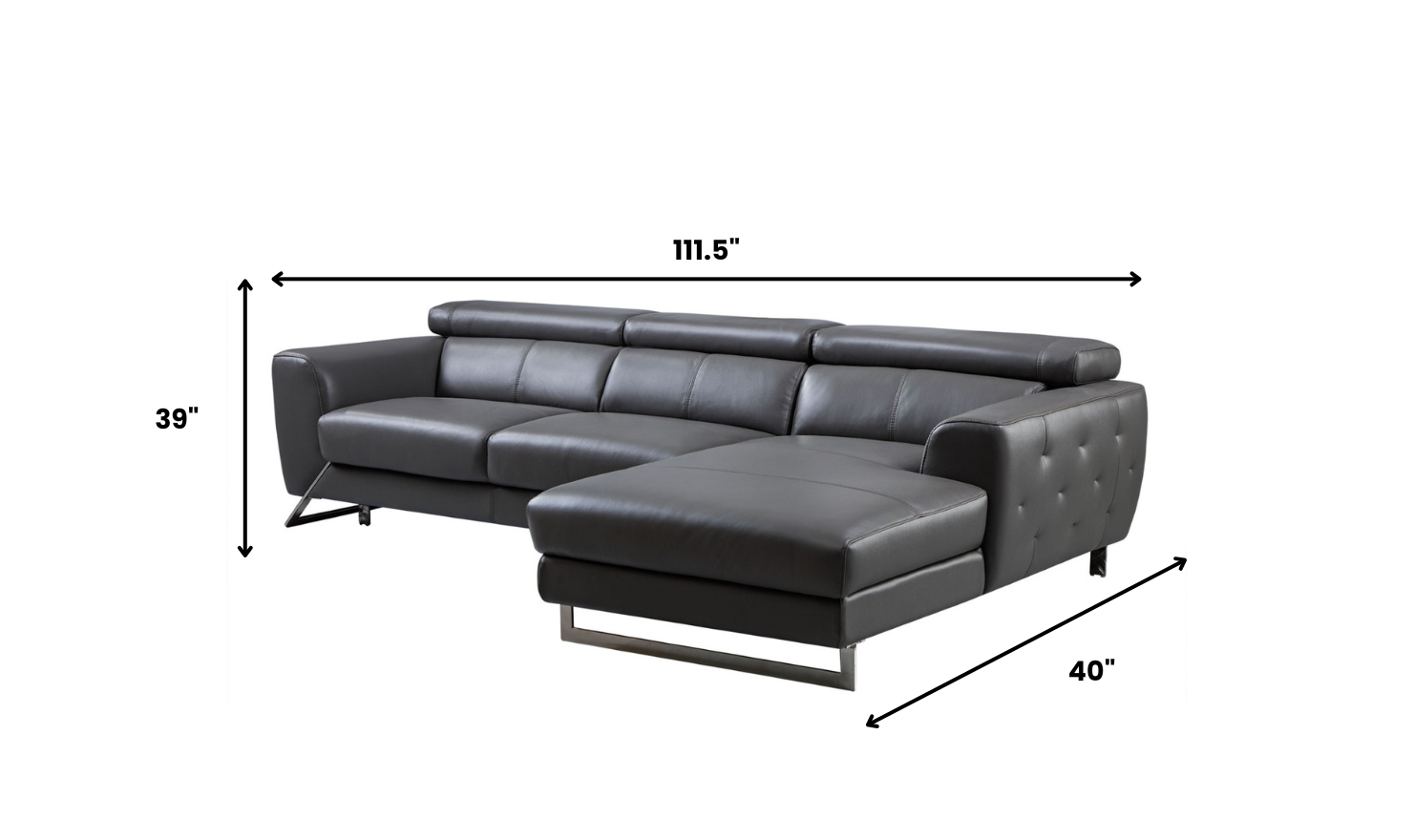 Gio Italia Leather Left-Hand Facing Sectional Sofa in Gray