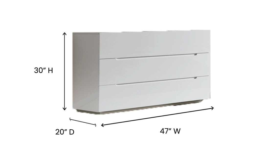 ESF Italia Max 3 Drawers Dresser in High-Gloss white Finish