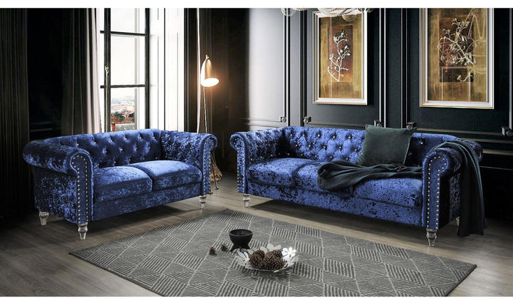 Global Furniture Stone 3-Seater Crystal Tufted Velvet Sofa