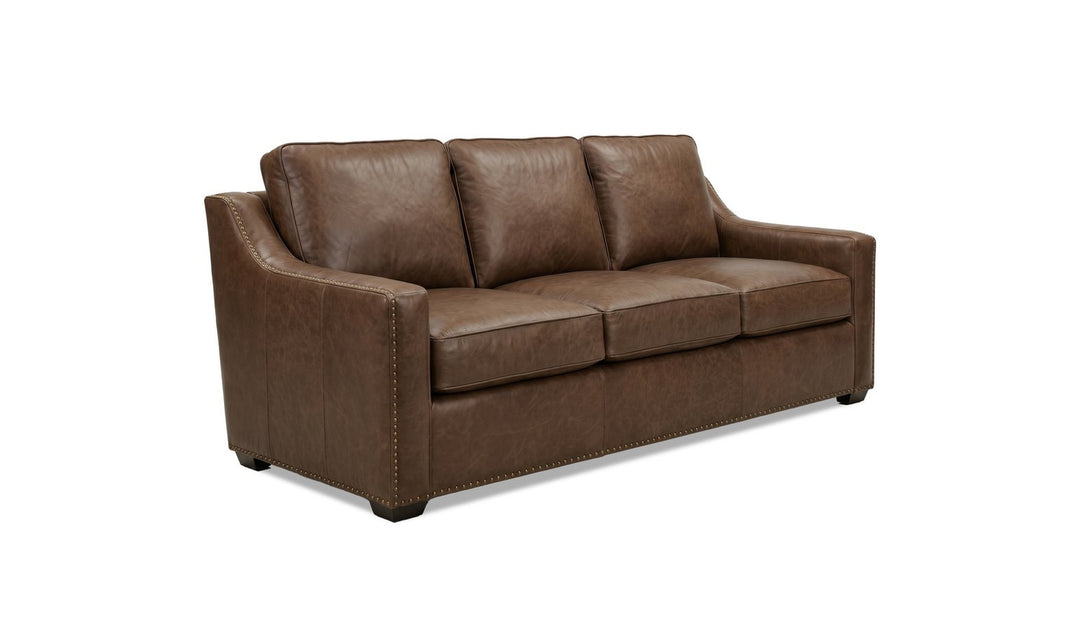 Klaussner Sutton Sofa with Slope Arms Angle View (Leather) - Jennifer furniture