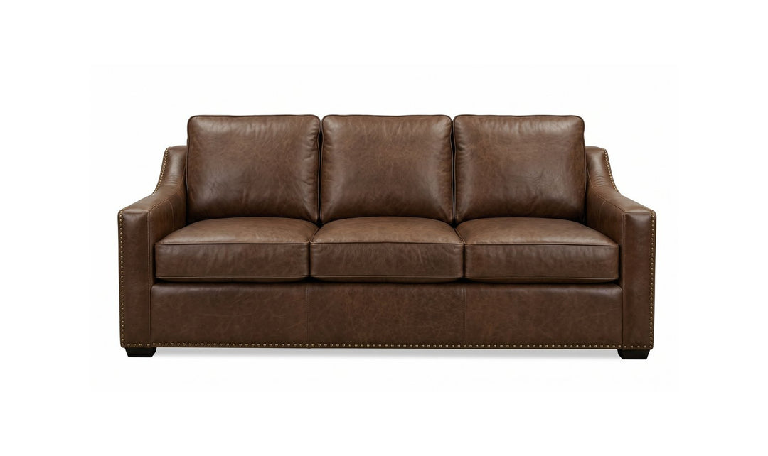 Klaussner Sutton Sofa with Slope Arms Front View (Leather) - Jennifer furniture