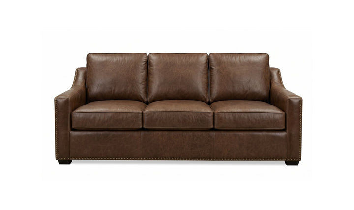 Klaussner Sutton Sofa with Slope Arms Front View (Leather) - Jennifer furniture