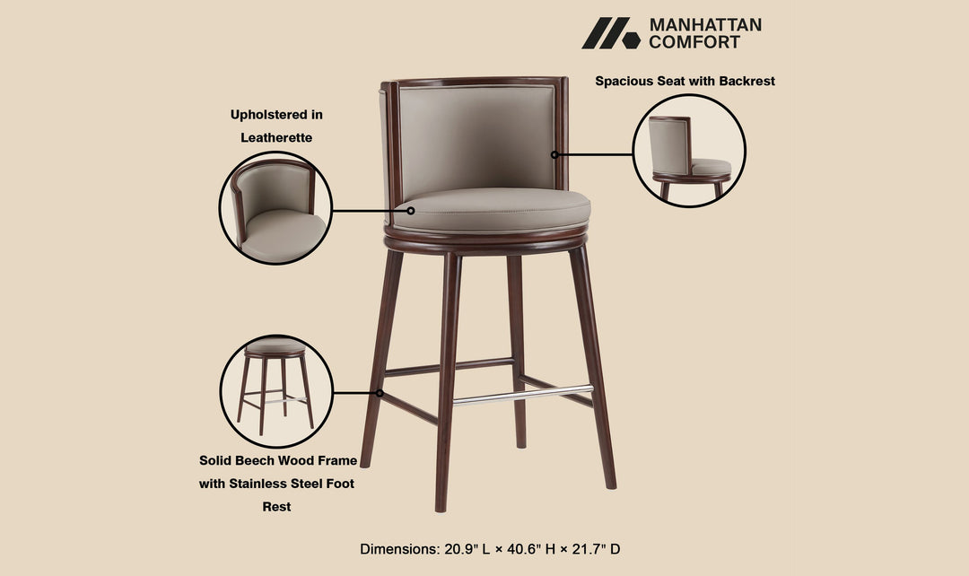 Manhattan Comfort Evalyn Wooden Upholstered Barstool