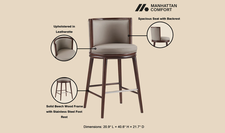 Manhattan Comfort Evalyn Wooden Upholstered Barstool