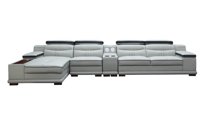 Tilt Leather L-shaped Sectional Sofa in Gray with Storage