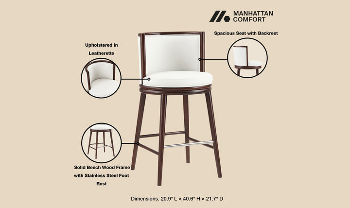 Manhattan Comfort Evalyn Wooden Upholstered Barstool