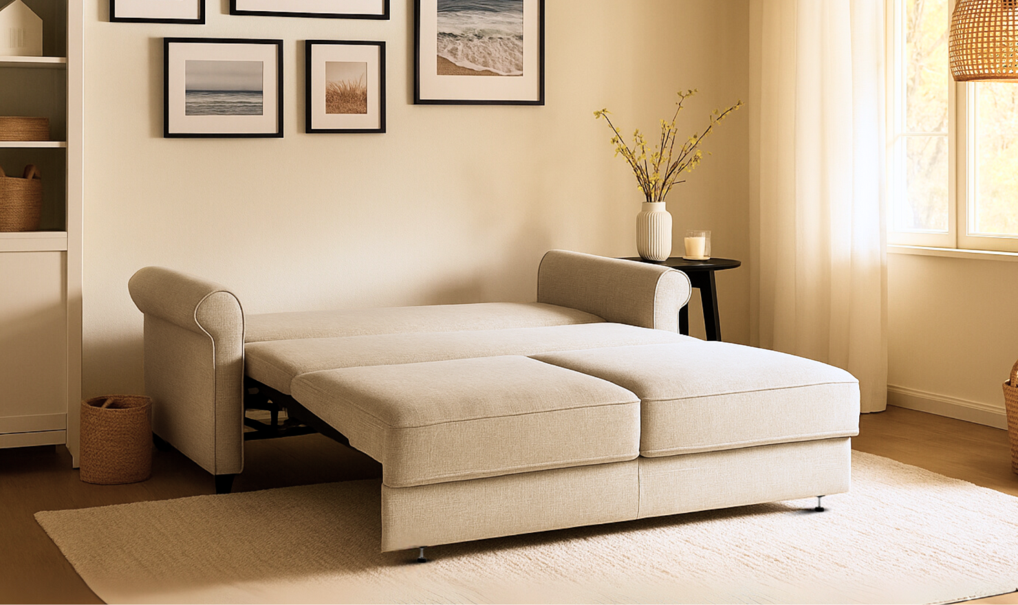 Luonto Willow Fabric Sleeper Sofa With Hybrid Deluxe mechanism (Queen Size)-Jennifer Furniture