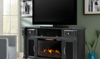Piper 60" Media Stand with Electric Fireplace with Bluetooth - Aged Black Finish