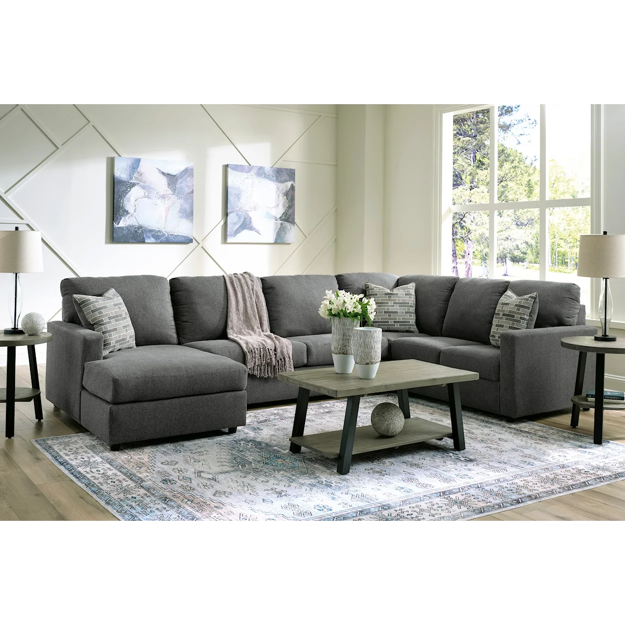 Modern Heritage Edenfield 3-Piece U-Shape Fabric Sectional with Chaise