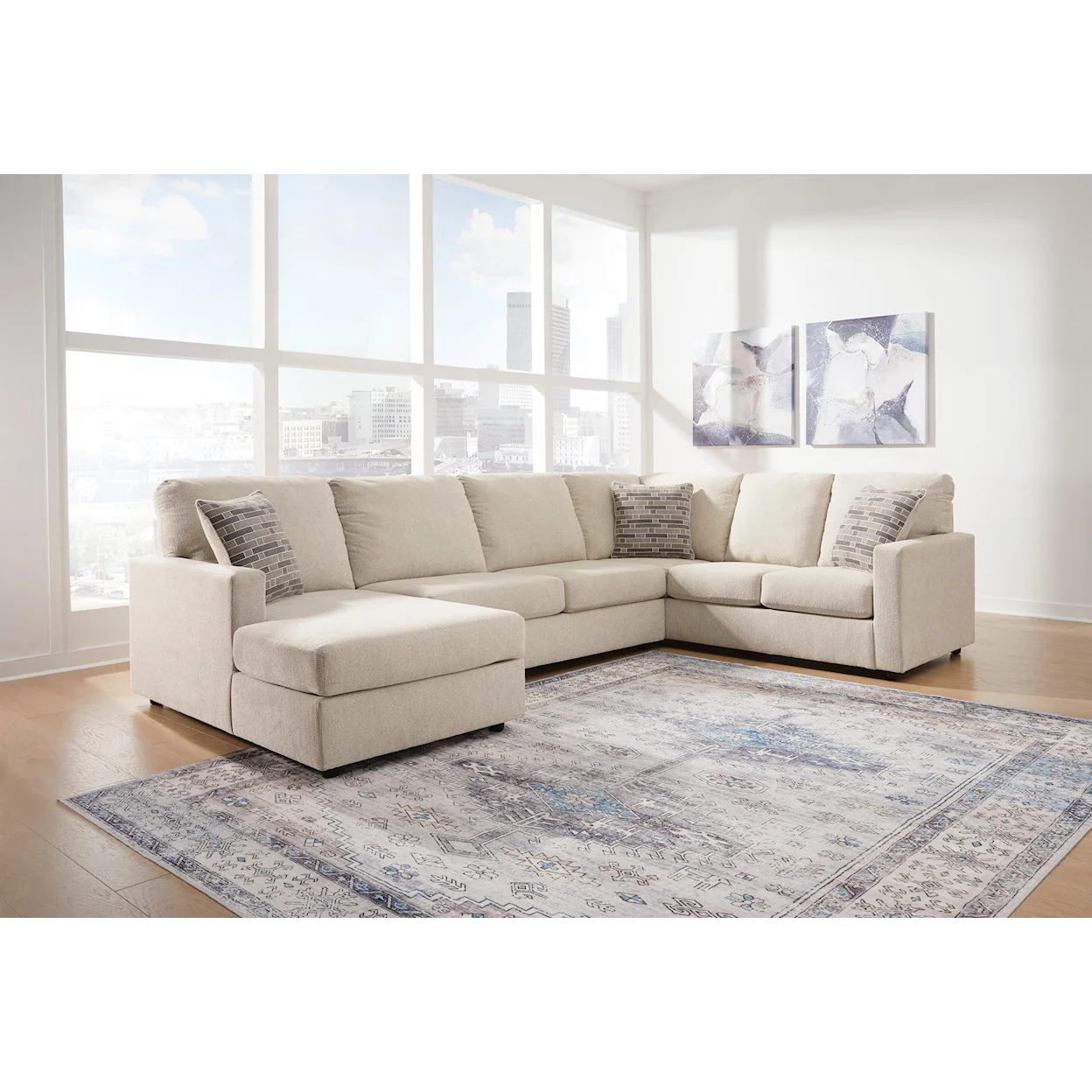 Modern Heritage Edenfield 3-Piece U-Shape Fabric Sectional with Chaise