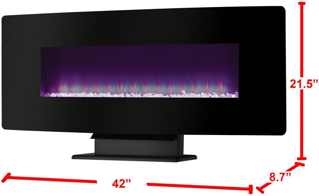 Coraline 48" Curved Front Wall Mount Electric Fireplace with Black Glass-Fireplaces-Jennifer Furniture