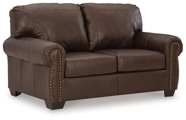 Colleton Dark Brown Leather Loveseat with Rolled Arms