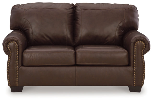 Colleton Dark Brown Leather Loveseat with Rolled Arms