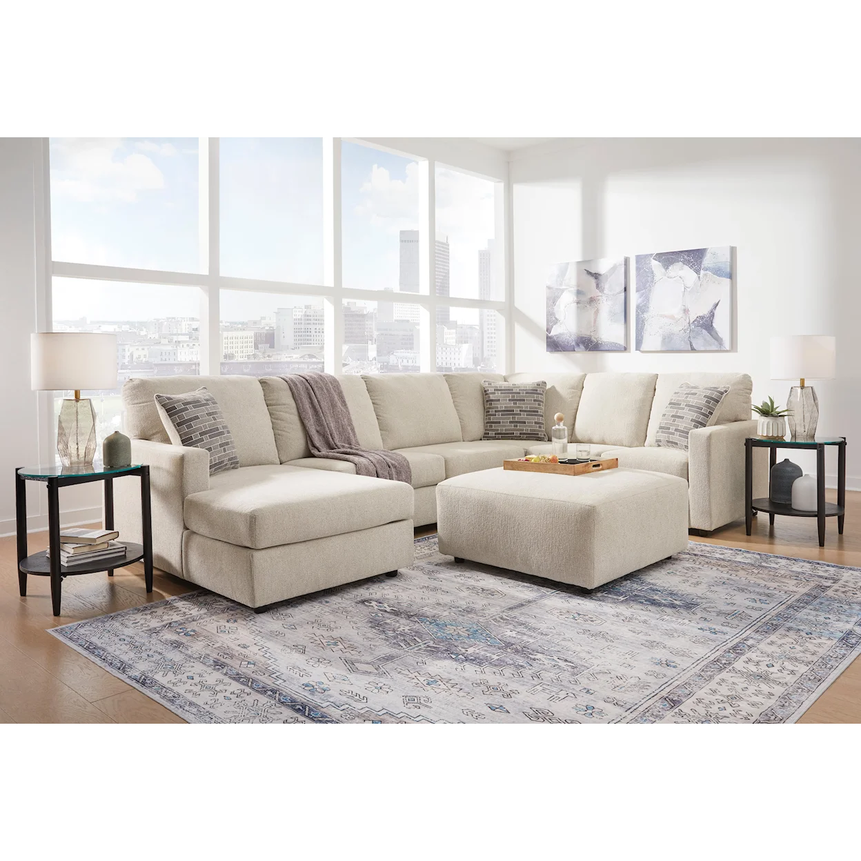 Modern Heritage Edenfield 3-Piece U-Shape Fabric Sectional with Chaise