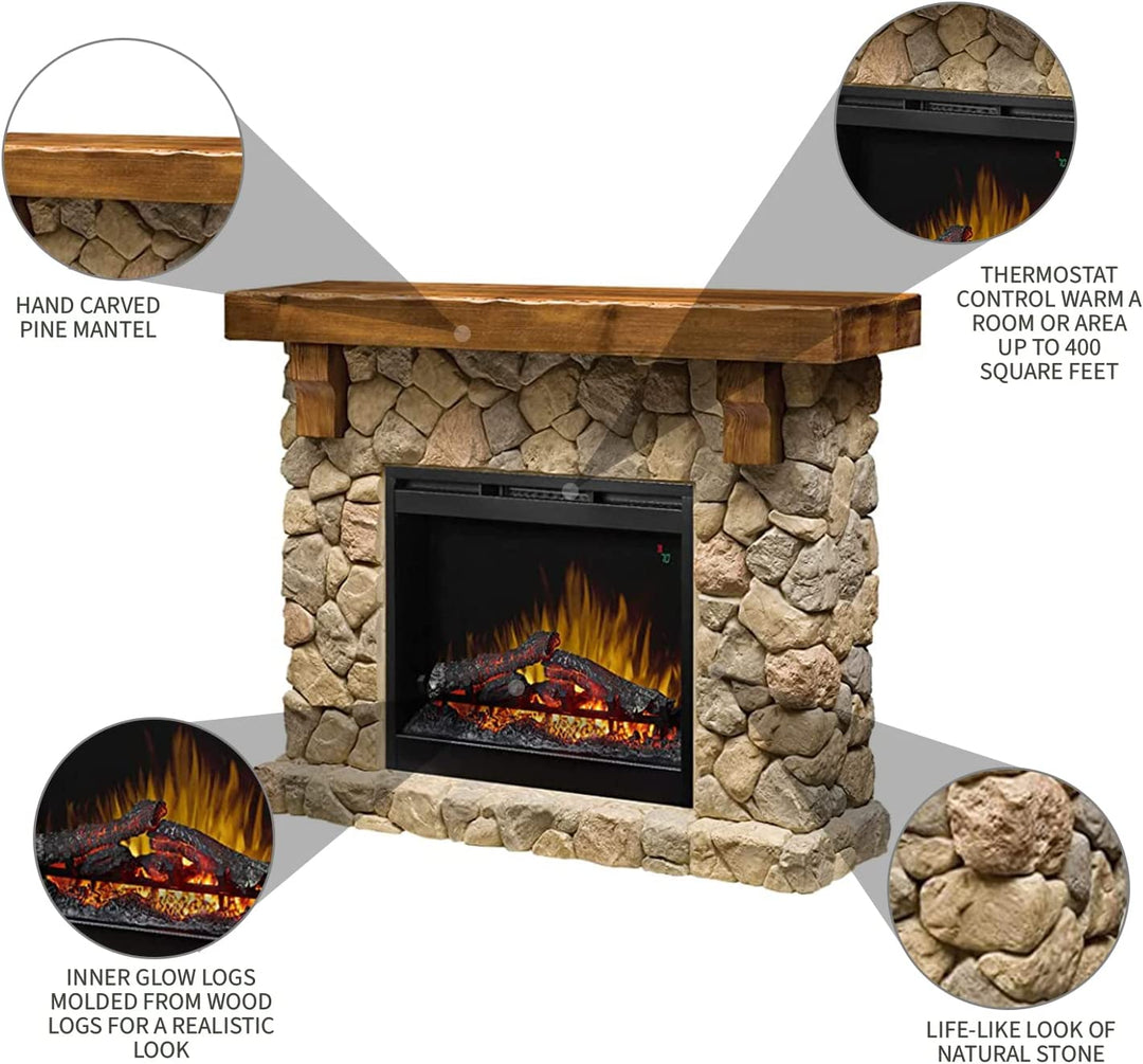 Fieldstone Natural Man-made Stone Mantel Fireplace with Log-Fireplaces-Jennifer Furniture