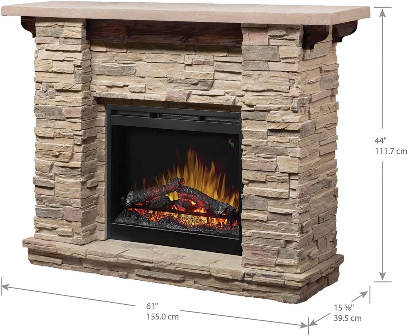 Fieldstone Natural Man-made Stone Mantel Fireplace with Log-Fireplaces-Jennifer Furniture