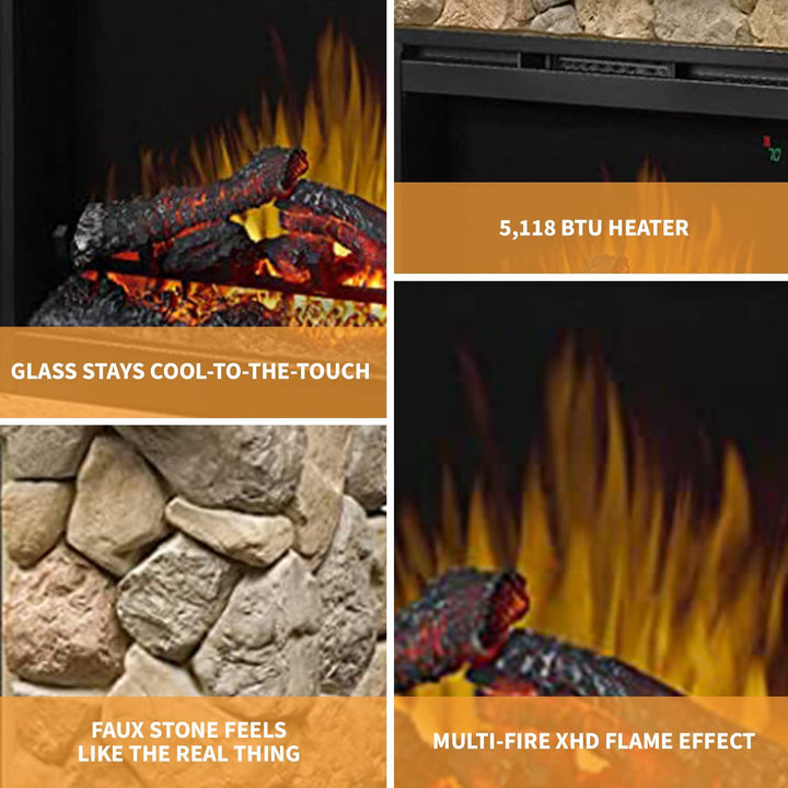 Fieldstone Natural Man-made Stone Mantel Fireplace with Log-Fireplaces-Jennifer Furniture