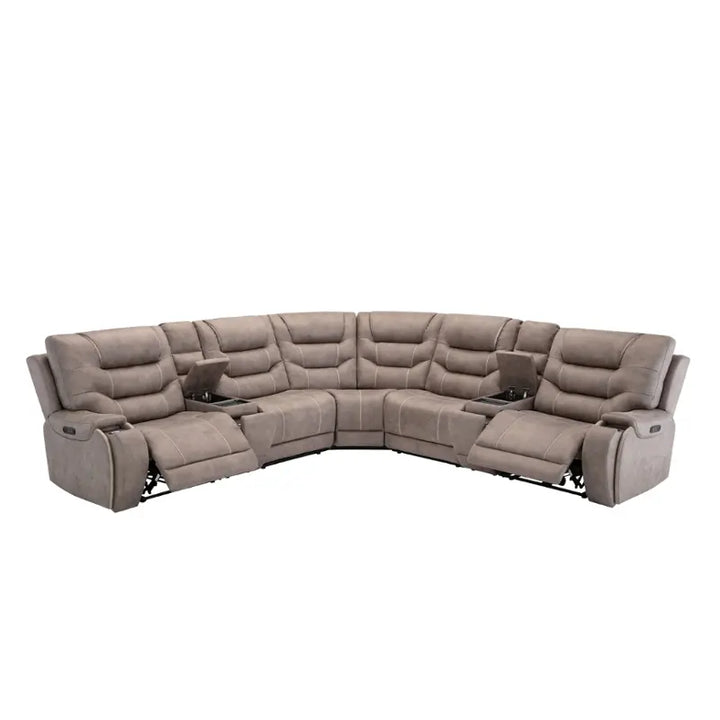 Tiana Recliner Sectional With Adjustable Headrest in Brown