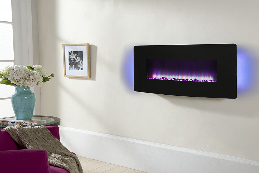 Coraline 48" Curved Front Wall Mount Electric Fireplace with Black Glass-Fireplaces-Jennifer Furniture