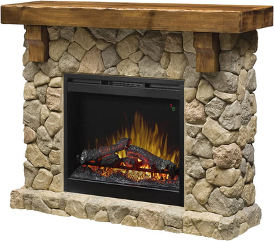 Fieldstone Natural Man-made Stone Mantel Fireplace with Log-Fireplaces-Jennifer Furniture
