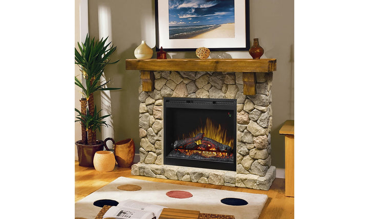 Fieldstone Natural Man-made Stone Mantel Fireplace with Log-Fireplaces-Jennifer Furniture