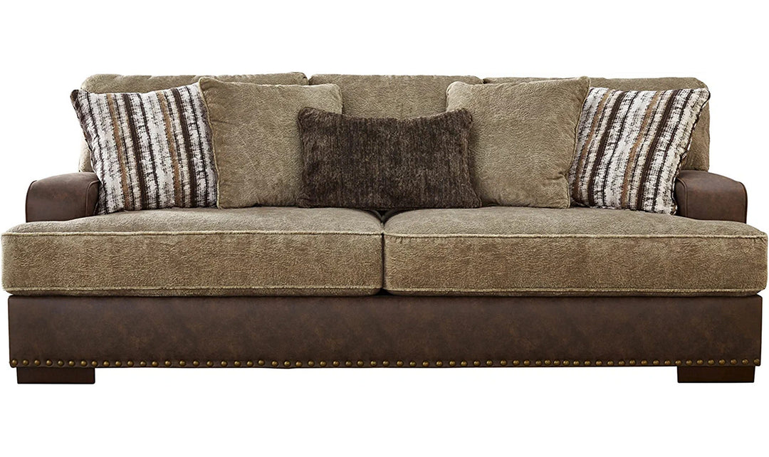 Modern Heritage Alesbury 3-Seater Brown Leather Sofa in Bronze Nailhead Finish