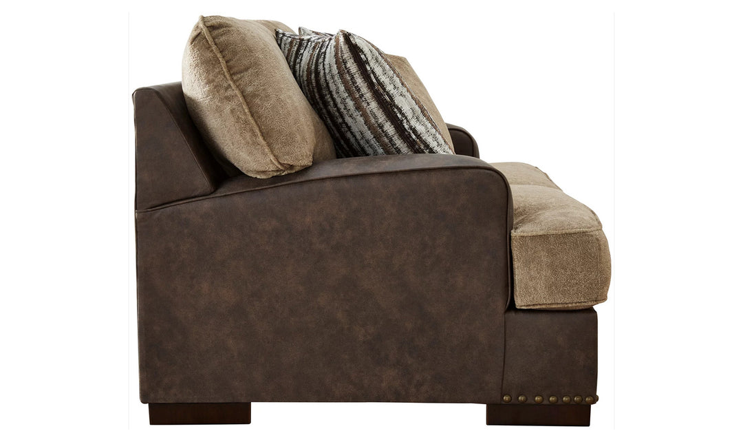 Modern Heritage Alesbury Brown Leather Loveseat with Bronze Nailhead Trim