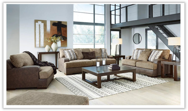 Modern Heritage Alesbury Brown Leather Loveseat with Bronze Nailhead Trim