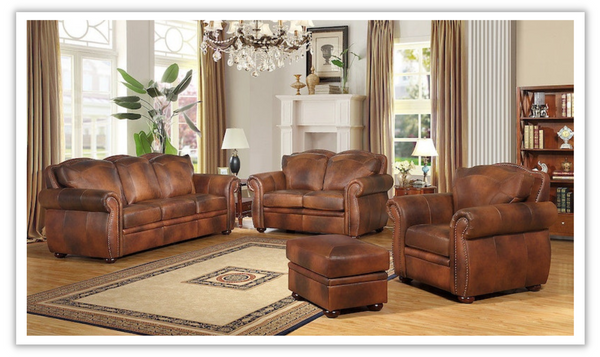 Buy Leather Italia Arizona 3-Seater Traditional Leather Sofa in