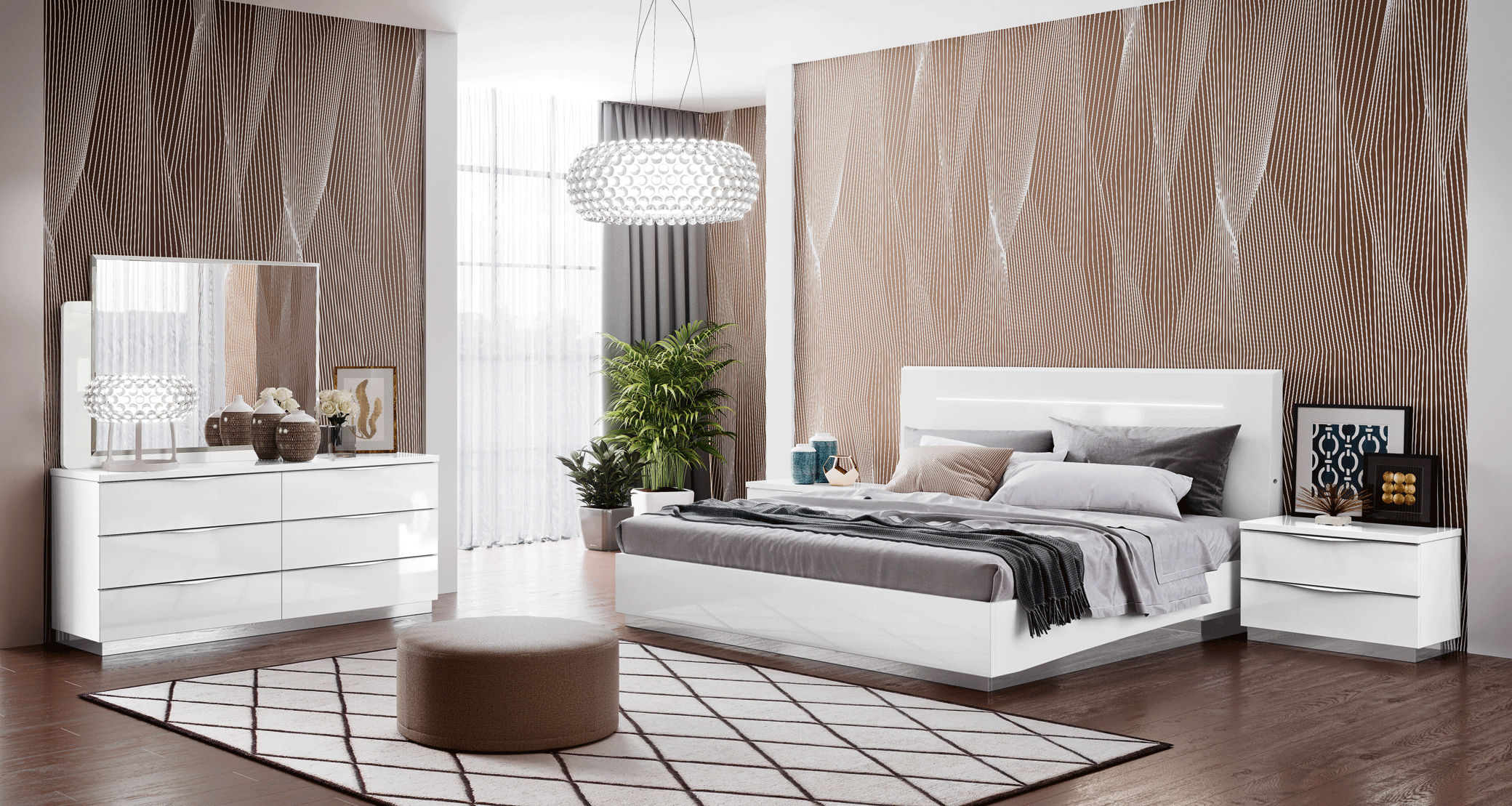 ESF Furniture Onda Legno Modern Dresser in High Gloss White Finish