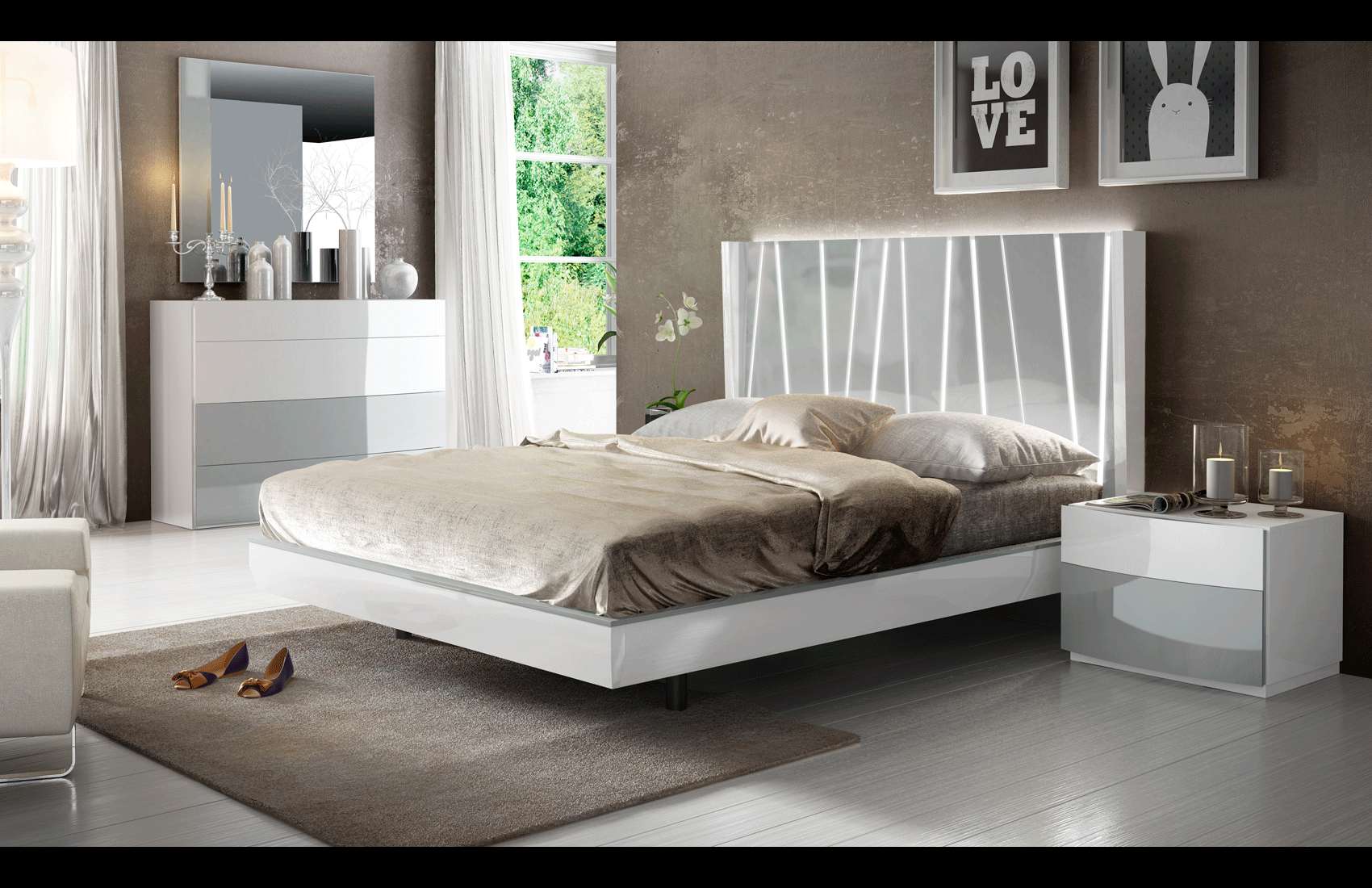 ESF Furniture Ronda Dresser in Gray and White Lacquer Finish