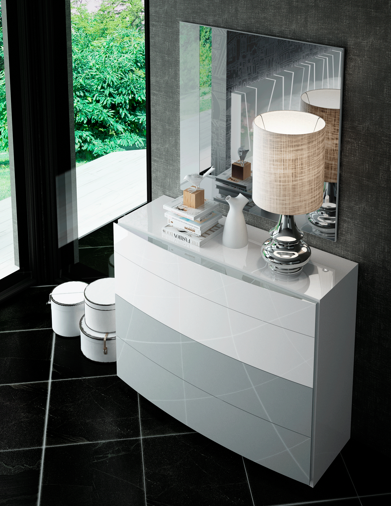 ESF Furniture Ronda Dresser in Gray and White Lacquer Finish