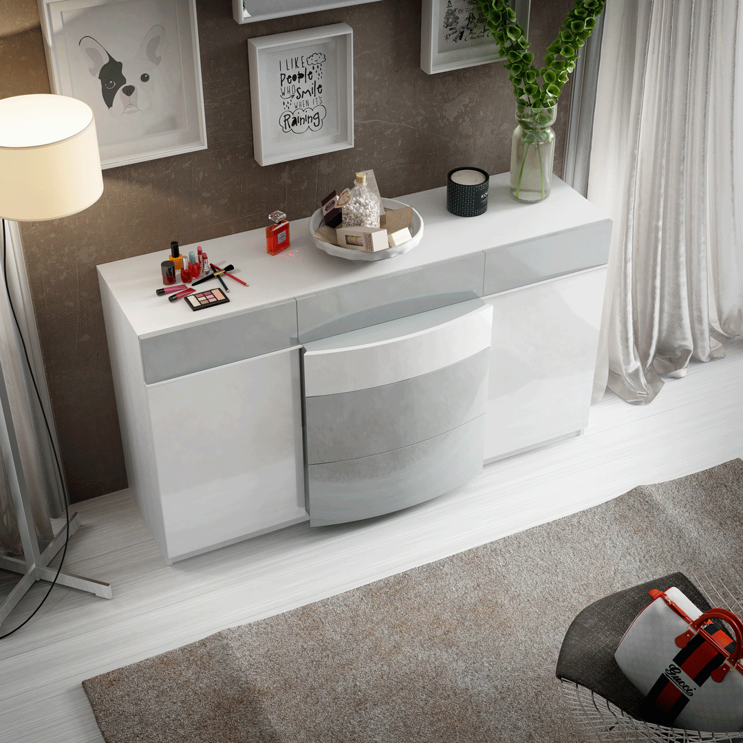 ESF Furniture Ronda Dresser in Gray and White Lacquer Finish