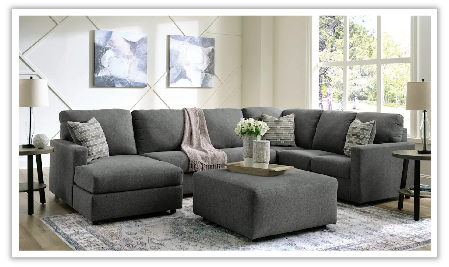 Modern Heritage Edenfield 3-Piece U-Shape Fabric Sectional with Chaise